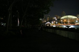 Walking along Esplanade Park during Earth Hour 2010